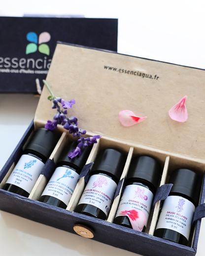 【花園氣息 ‧ 精油5入含木盒 】柔和花果 ‧ 快樂鼠尾草 ‧ 日常陪伴