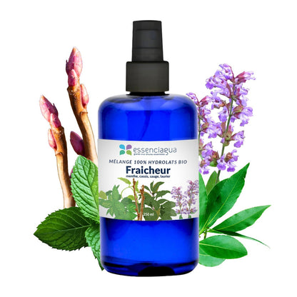南法純露/精油 Essenciagua 法國洛澤爾芳療晨間清醒複方純露(沁涼清新·全膚質 )，含月桂、黑醋栗、鼠尾草、胡椒薄荷4種有機純露，以法國泉水蒸餾。為日常生活帶來提神清爽感受，特別適合炎熱季節或運動後使用。